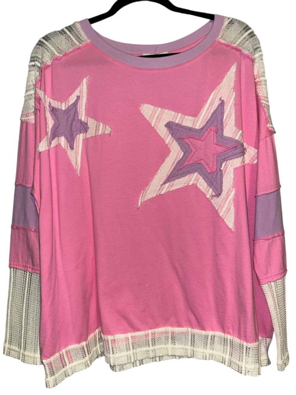 BlueVelvet Large Pink Star Appliqué Long Sleeve Top - Picture 3 of 7
